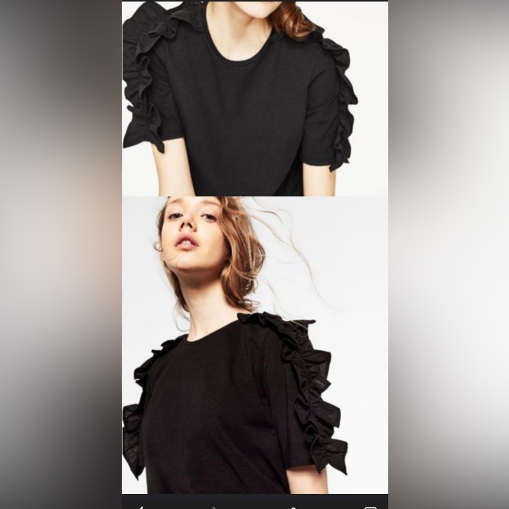 Zara Elegant Black Ruffle Sleeve Tee